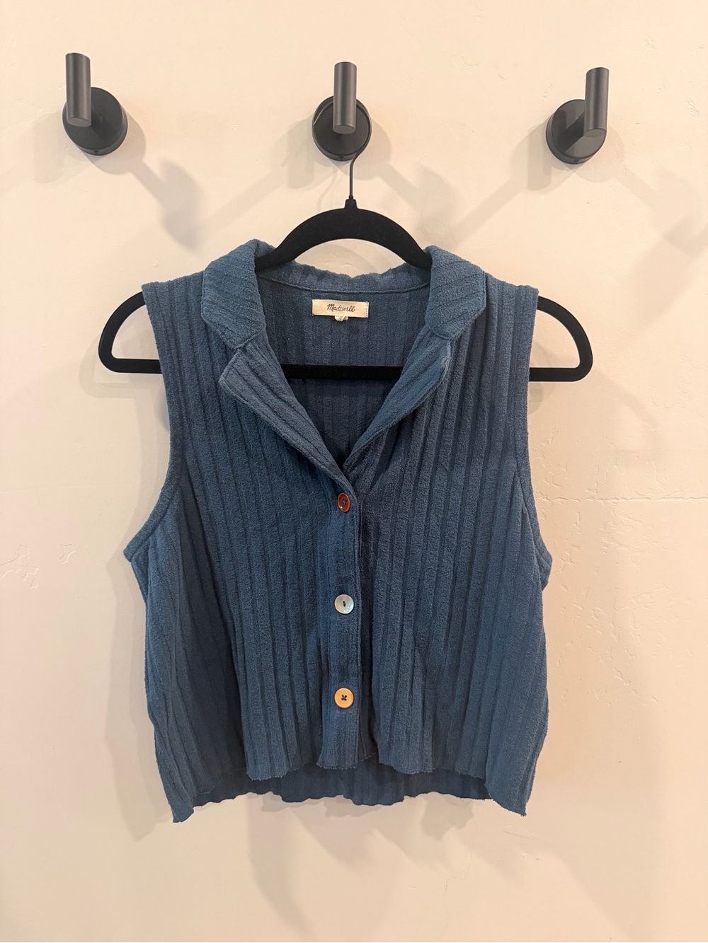Madewell Blue Ribbed Sleeveless Button Tank